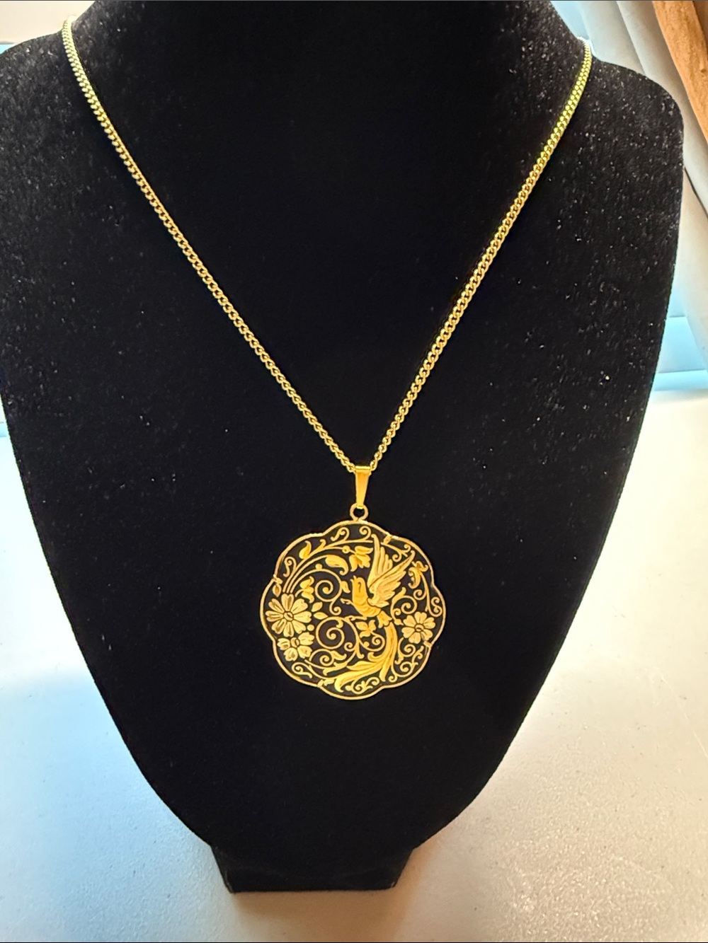 Goldtone Filigree Hummingbird Pendant Necklace - Women Jewelry